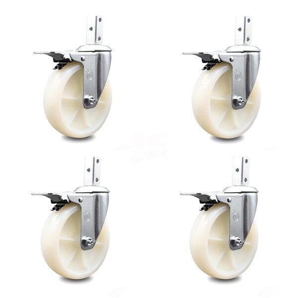Service Caster 5 Inch Nylon Wheel Swivel 7/8 Inch Square Stem Caster Set Total Lock Brake SCC SCC-SQTTL20S514-NYS-78-4 - main